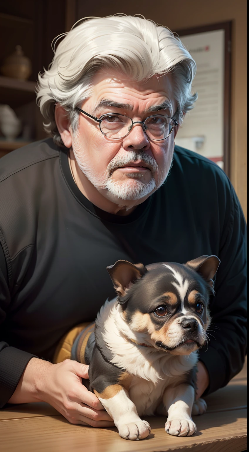 George Lucas ao lado de um cachorro