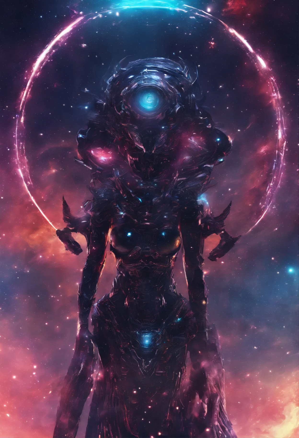 Fallen Angels of the Universe, glowing light eyes, biomechanical, eery, creepy, nightmarish, Very bright colors, light Particle, with light glowing, Musif, Wallpaper Art, UHD Wallpapers