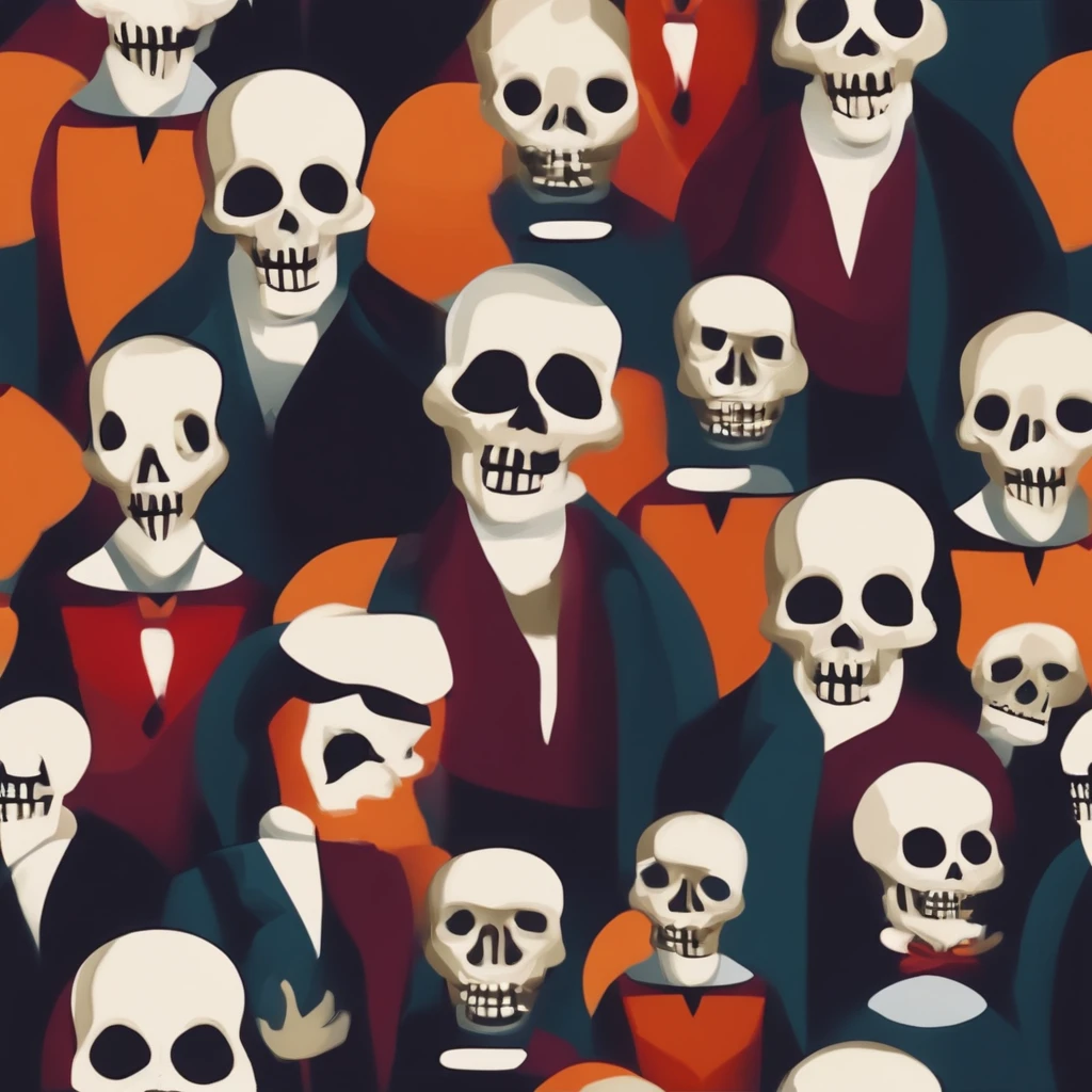 seamless pattern of halloween themed character, zombie and vampire, skull, Kazimir Malevich, vibrant psychdelic colors