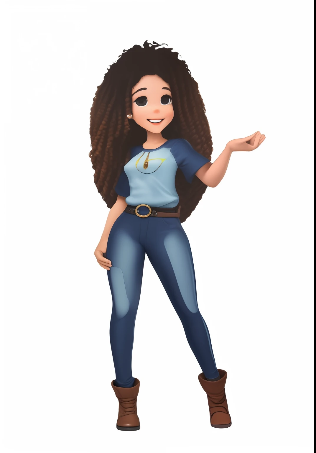 (master part, best quality), detalhes intrincados, 8k, art-station, papel de parede, Arte Oficial, arte splash, foco nítido, 1st grade, cabelos longos e cacheados, olhos castanhos, brown hair, professional render, corpo inteiro, roupa casual, Roupa da cidade,  longos cabelos castanhos encaracolados, cabelos longos, cabelos longos ondulados, standingn, t-pose