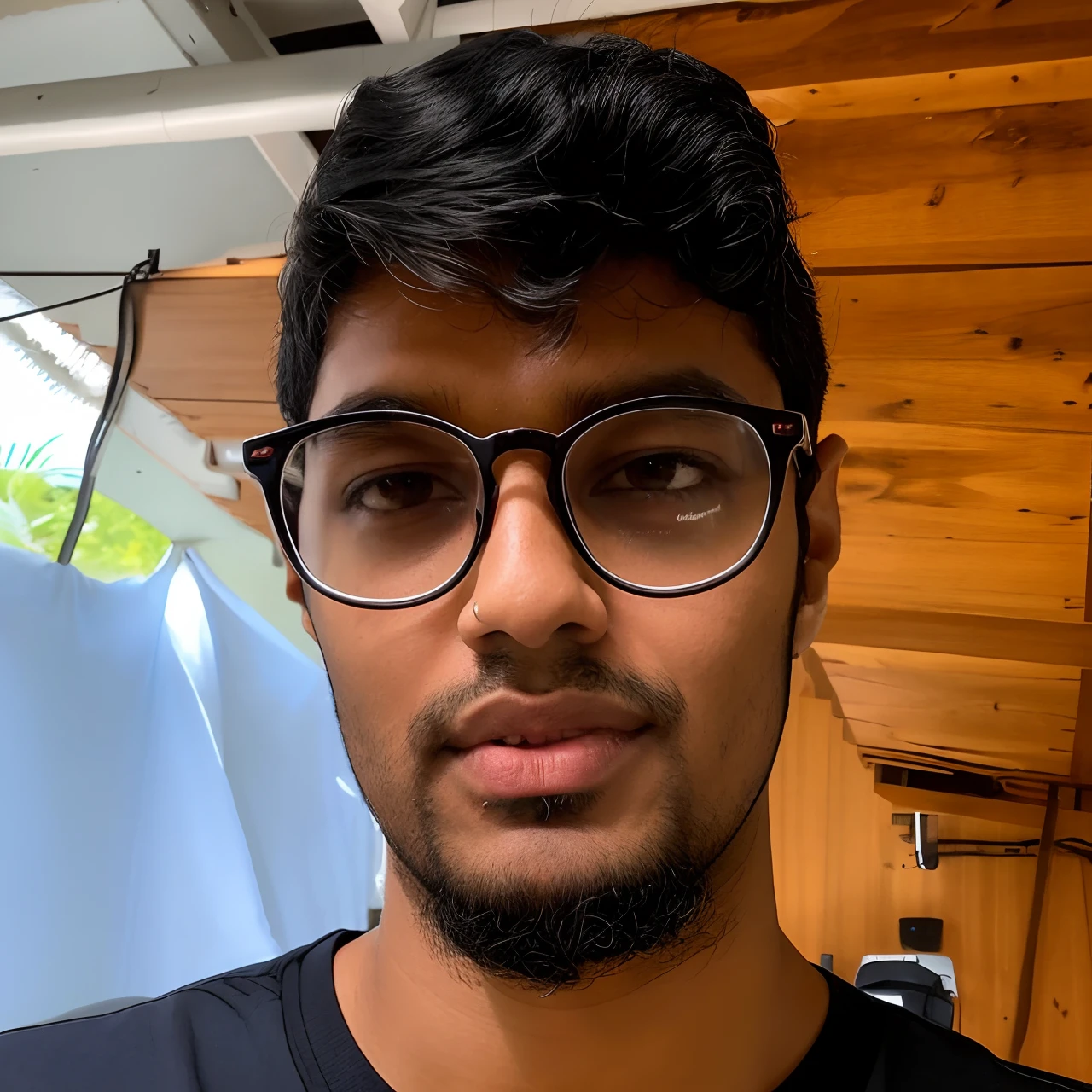 there is a man with glasses and a tie standing in a room, jayison devadas, without beard, with accurate face, with no beard, without beard and mustache, mohamed chahin, good looking face, with nerdy glasses and goatee, around 1 ***********, with a small beard, riyahd cassiem, face picture, harsh good looking face