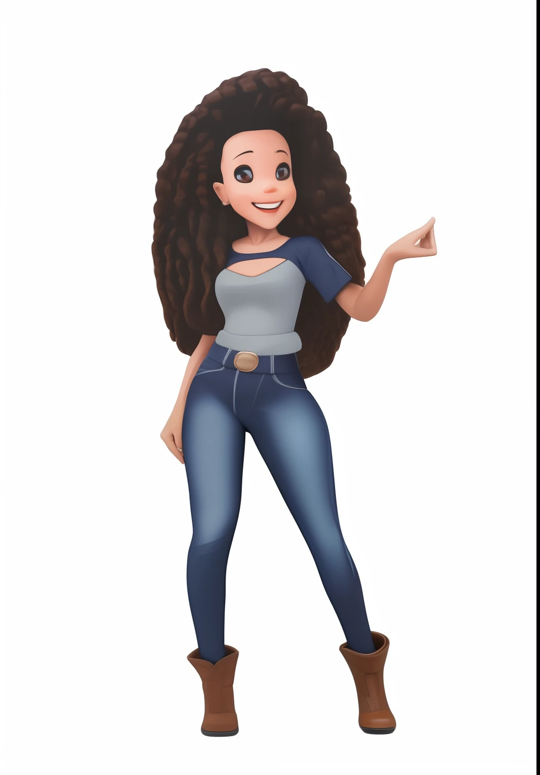 (master part, best quality), detalhes intrincados, 8k, art-station, papel de parede, Arte Oficial, arte splash, foco nítido, 1st grade, cabelos longos e cacheados, olhos castanhos, brown hair, professional render, corpo inteiro, roupa casual, Roupa da cidade, longos cabelos castanhos encaracolados, cabelos longos, cabelos longos ondulados, standingn, t-pose