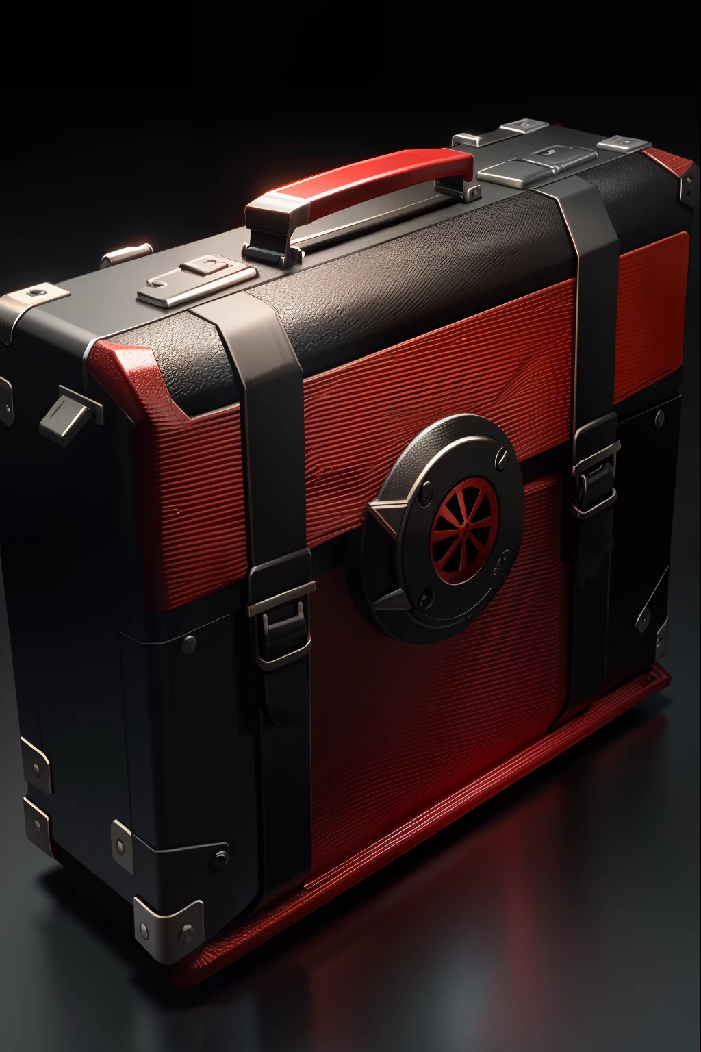 Arafed suitcase with red and black design on the front, Рендеринг Marmoset ToolBag, Рендеринг Marmoset ToolBag, Marmoset Tool Bag, briefcase, red realistic 3 d render, Рендеринг Substance Designer, Resident Evil inspired, Rendering with Substance Designer, Developed in a blender, happening, Substance Painter 3D, Substance Designer, Rendering RPG elements