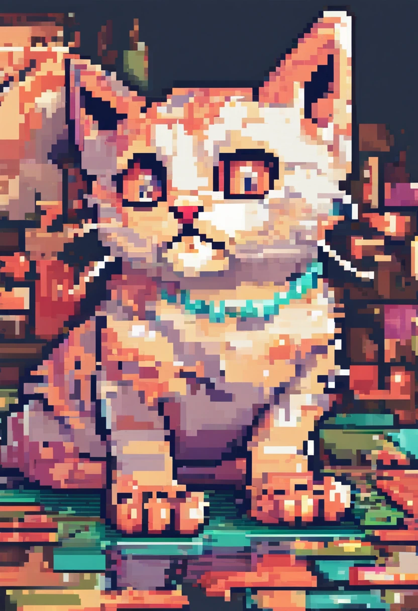 Pixel Art Cat. catss. 3D pixel art 4K wallpaper. Incredible pixel art details. Pixel art. steam wave. Detailed Unreal Engine pixel art