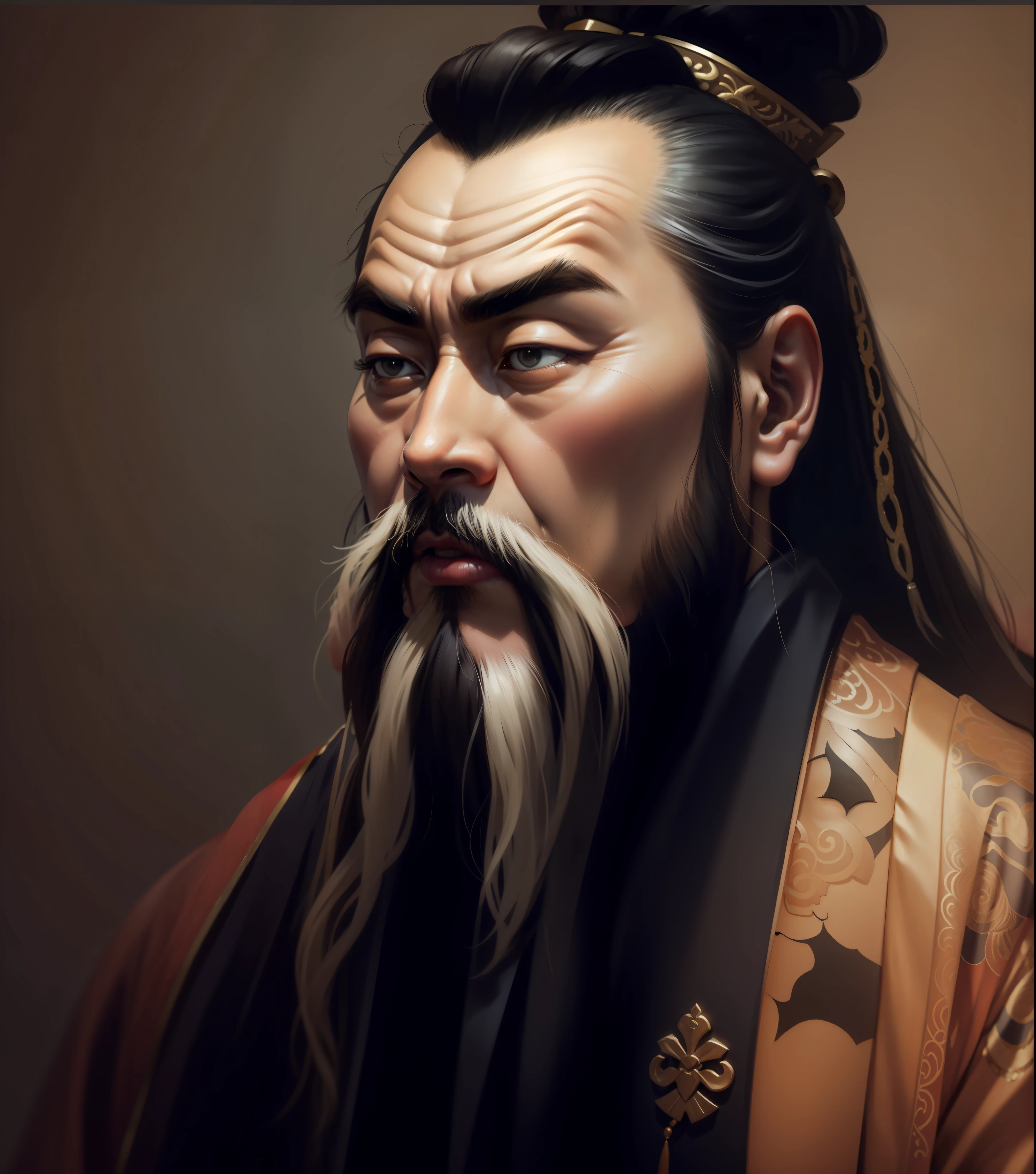 confucius, ultra realistic, photo portrait, side face, profile face, thoughtful style