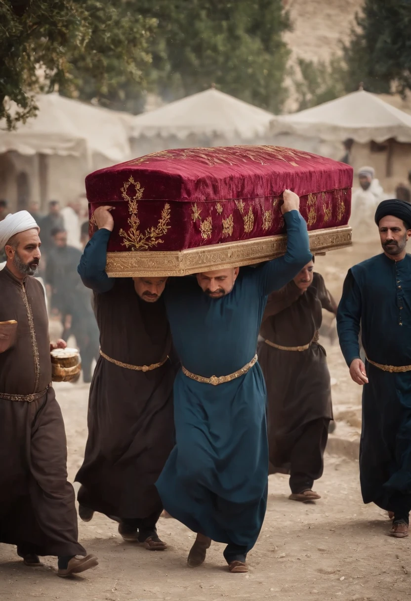 create for me an image of Ottoman men carrying coffins from the time within the Ottoman Empire