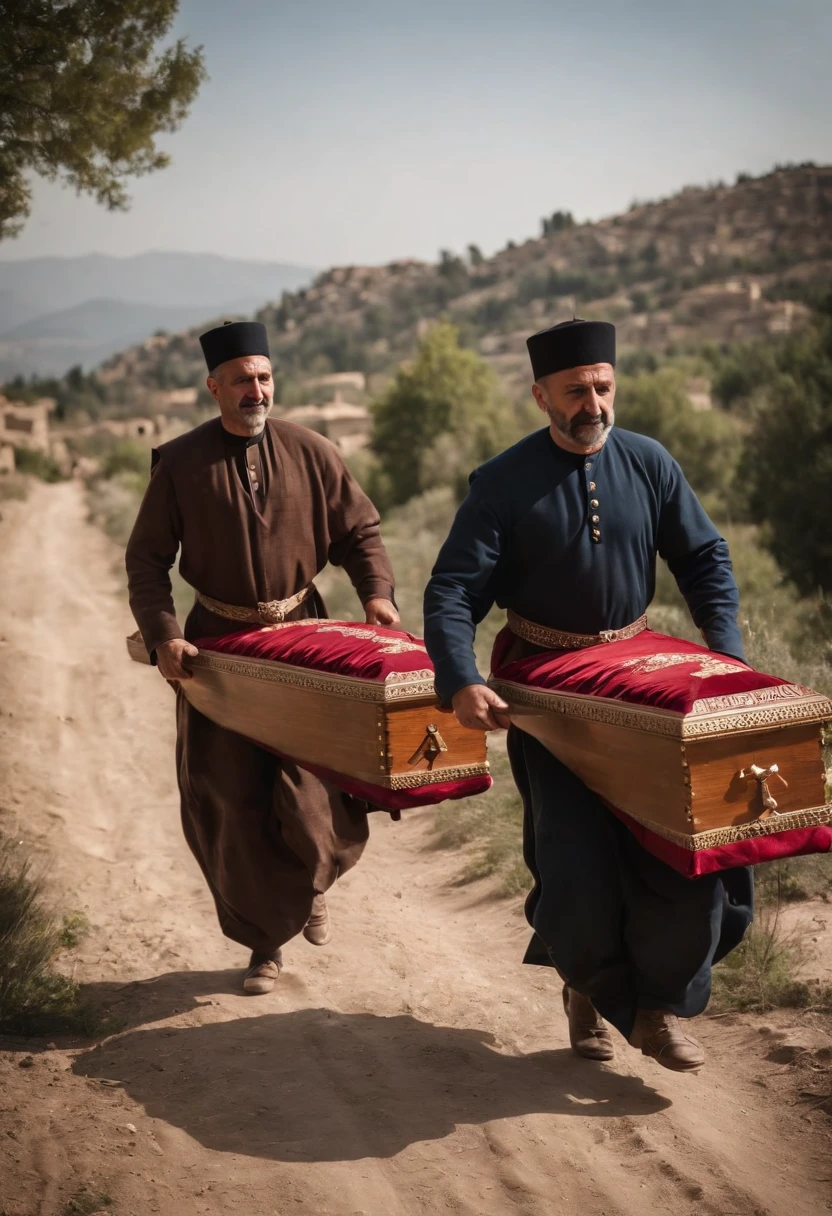 create for me an image of Ottoman men carrying coffins from the time within the Ottoman Empire