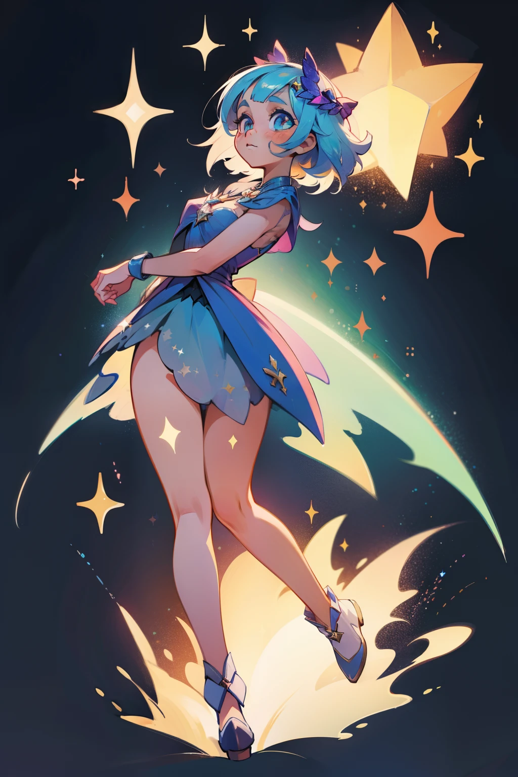 magical girl transformation with lots of sparkles and full body