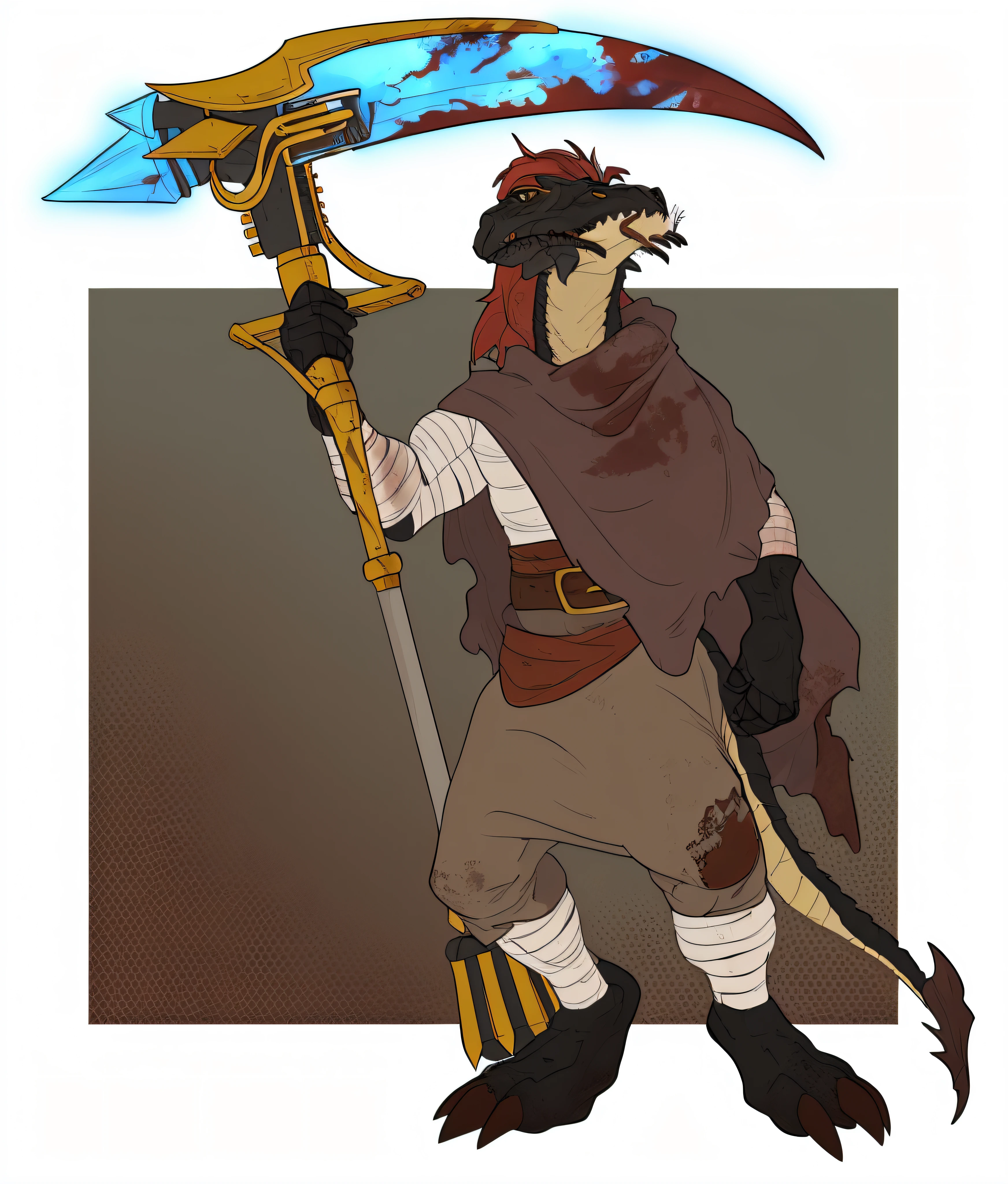 a pregnant male dragonborn holding their belly while sitting on a couch