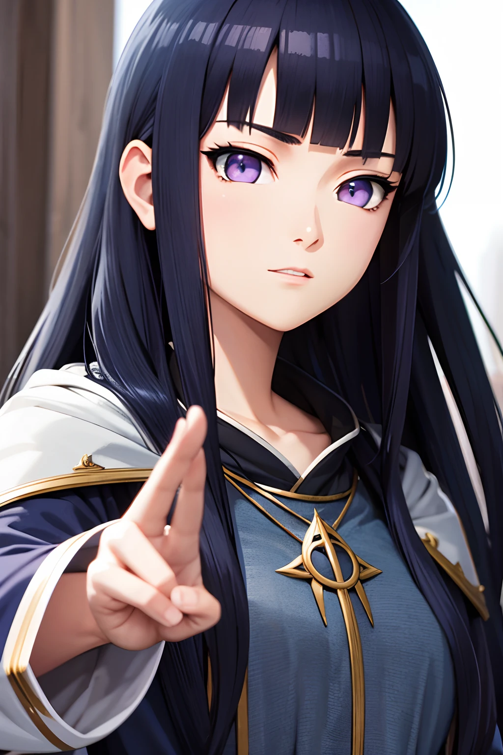 amazing anime illustration, masterpiece, absurdrez, best quality, ultra detailed, intricately detailed, character focus, character enhance, sharp focus, BREAK,
1girl, lord of the rings, high fantasy, fantasy clothing,Blunt Bangs, purple eyes, long dark blue hair