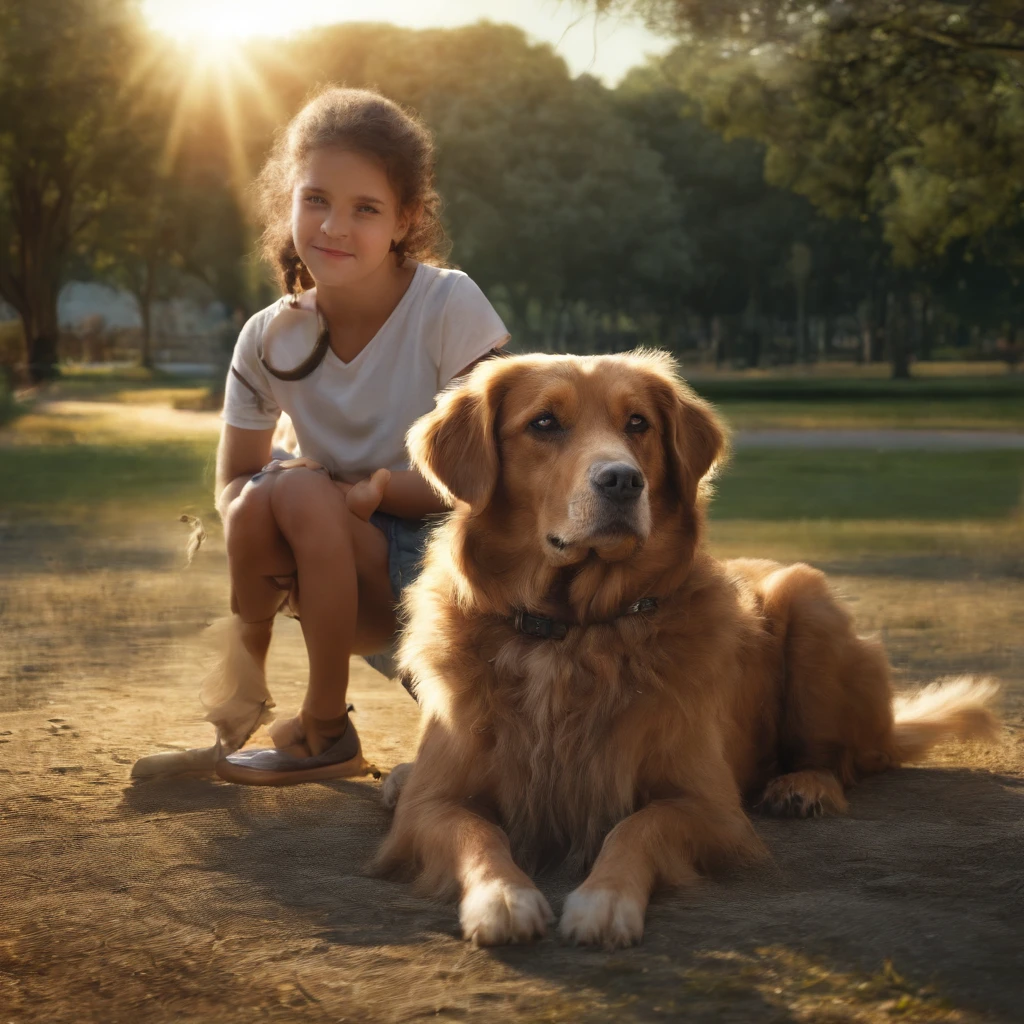 uma mulher adulta (mae); e um (barnet); e um cachorro, eles estao num parque ao ar livre de frente para o por do sol, e todos estao felizes