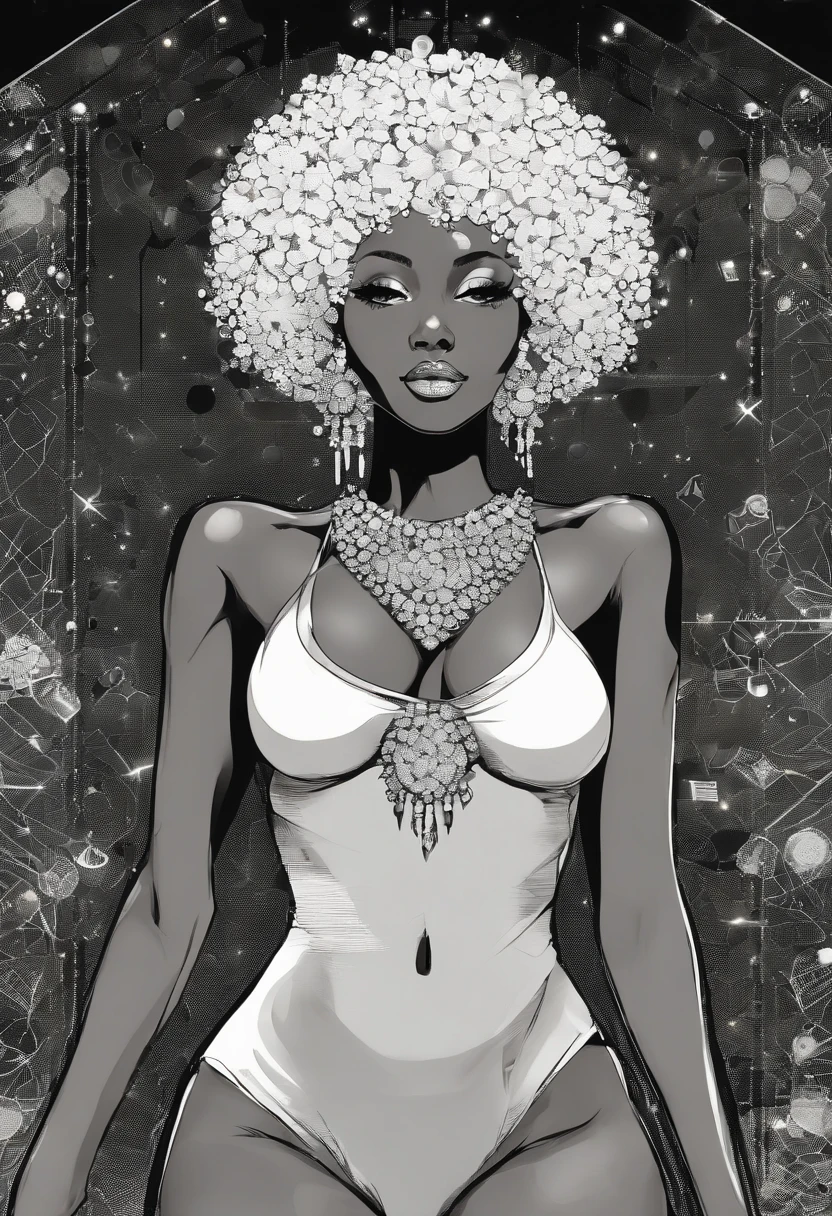 Black prostitute woman afro big breasts skinny on the street naked with diamonds on the body
