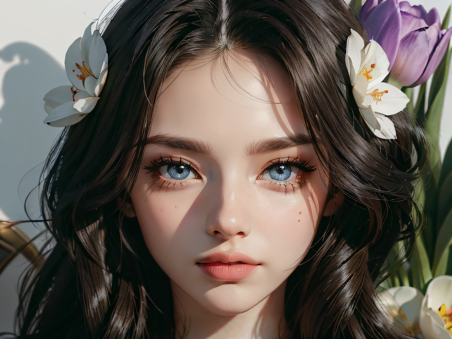 HD face details,Dark bright eyes,short eyelashes