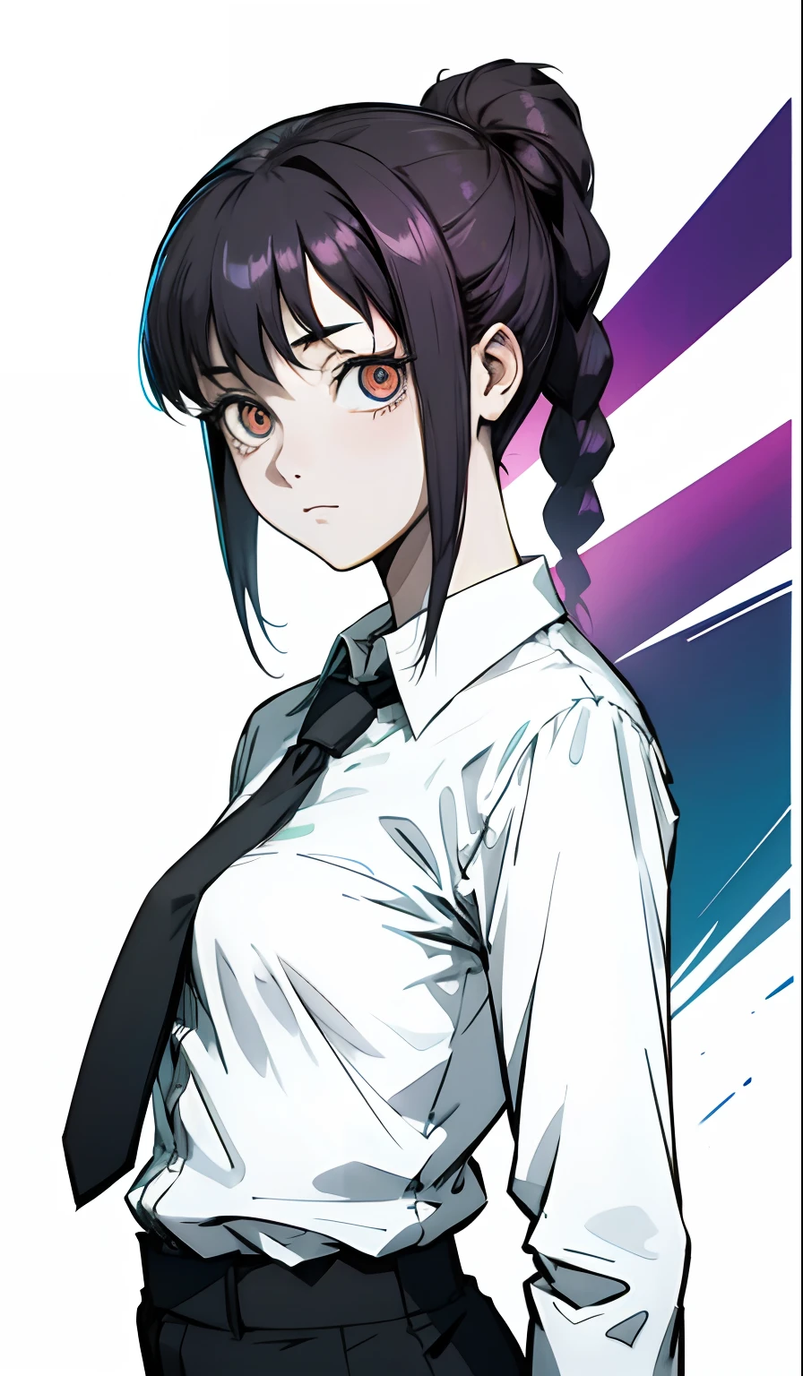 Makima una chica,age 21,Camisa manga larga, black pant, corbata negra,high resolusion, ultra detallado, Sombra realista,ojos brillantes, ambiente oscuro,