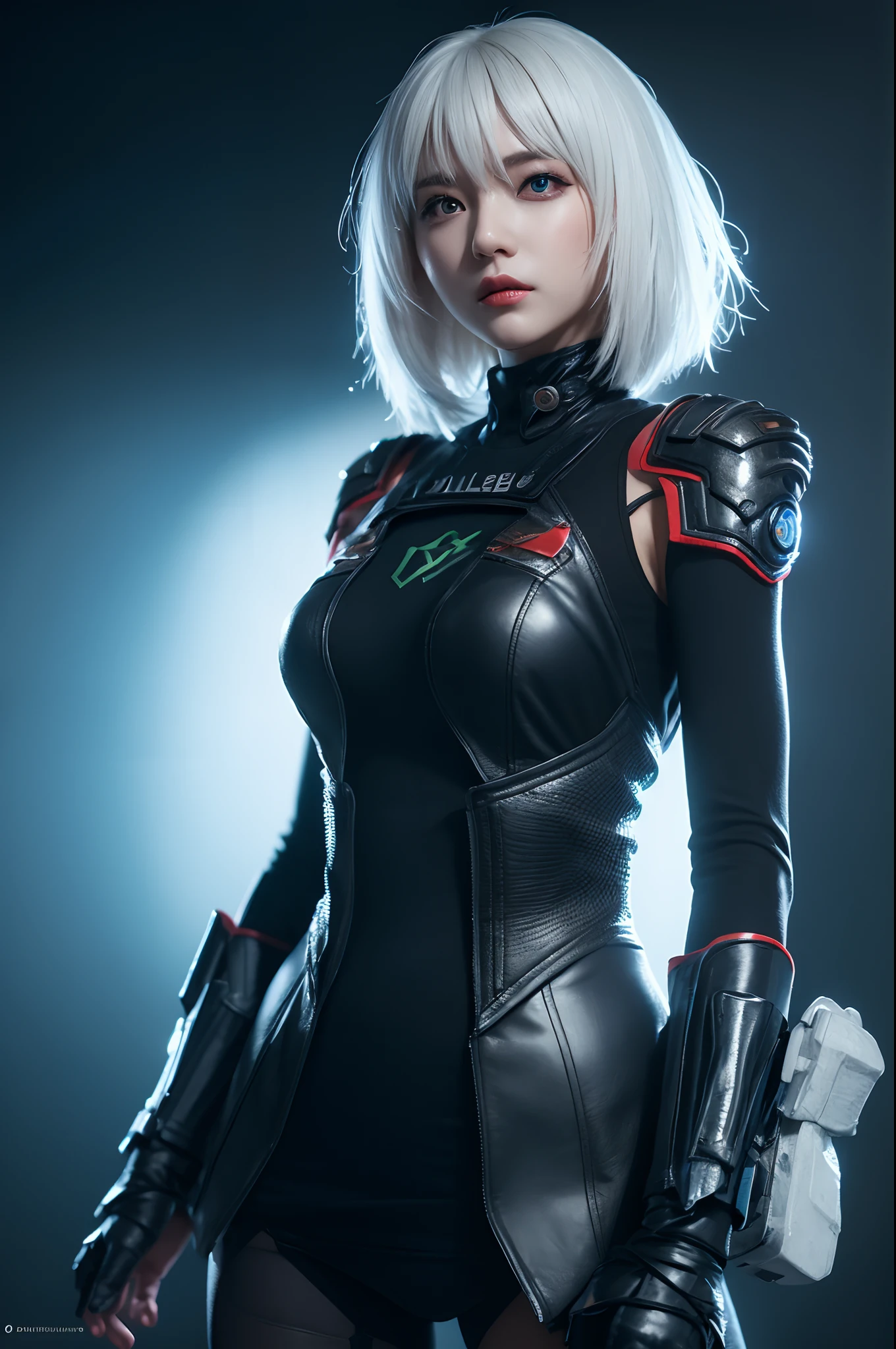 bestquality,highquality,superdetail,texturedskin,detail,awardwinning,3D, A beautiful cyberpunk female image,battledress,white haired,hdr(HighDynamicRange),Ray traching,NVIDIA RTX,Hyper-Resolution,Unreal 5,Subsurface scattering、PBR Texture、post-proces、Anisotropy Filtering、depth of fields、maximum definition and sharpness、Many-Layer Textures、Albedo e mapas Speculares、Surface coloring、Accurate simulation octane rendering of light-material interactions、Two-colored light、largeaperture、Low ISO、White balance、the rule of thirds、8K raw data、blackstockings