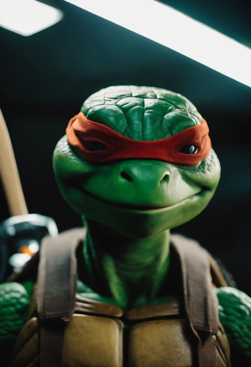 a close up of a teenage mutant in a dark room, teenage mutant ninja turtle, teenage mutant ninja turtles, as an anthropomorphic turtle, michael angelo, tmnt, anthropomorphic turtle hero, ninja turtles, inspired by Michaelangelo, donatello, anthropomorphic turtle humanoid, ninja turtle eating pizza, an anthropomorphic turtle
