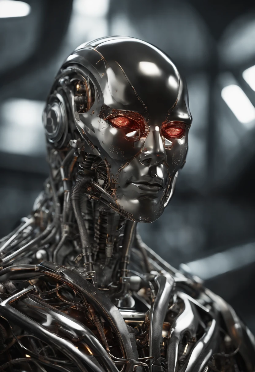 quality, tmasterpiece, 超高分辨率, ((realistically: 1.4), RAW photos, 1 Cyberpunk Robot Girl, Glowing and radiant skin, (Ultra-realistic and detailed mechanical limbs, Tubes connected to mechanical parts, Mechanical vertebrae attached to the spine, Cervical spine mechanical fixation in the neck, wires and cables connecting to head, Shin Evangelion, ((Fantasma na Concha)), Small glowing LED lamp, globalillumination, Depth shadows, Octagonal rendering, 8K, Super sharp, metals, Intricate decorative details, Baroque details, very complex details, True ray tracing, CGSoation trend, facing at the camera, neon light detail, (Android factory runs in the background), H'Artistically.r. Giger and Alphonse Mucha.