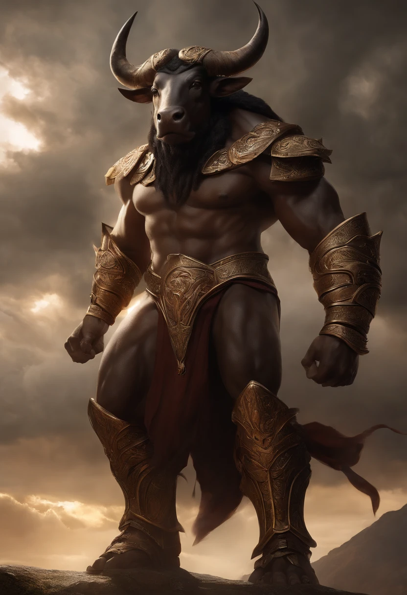 4k, A high resolution, The best quality at the best., perfect colors, perfect shadow, perfect lighting, Published in E621, hairy bodies, alone, Brown bull, (Monotonous brown coat:1.3), masculine people, curved horns, long hair with gray, beard with gray hair, (Middle age, maduro:1.3), (old man:1.35), (well-built, venous muscles, Large amounts of pubes, prominent pectorals, male nipples, ABS, shallow, masculinity, masculine people, heavyweight:1.4), torso, correct anatomy, (Realistic skin, delicate fur, oily coat, epic, masterpiece:1.2), Detailed background of sports stadium, Centelleo, spotlight lights, Ushio, violinist juvi taran, by Chun Ni, by painting, bonifasko lighting), (both hands on hips), Great raised details, naked, big penis, uncut ?????, (Detailed porthole:1.2)