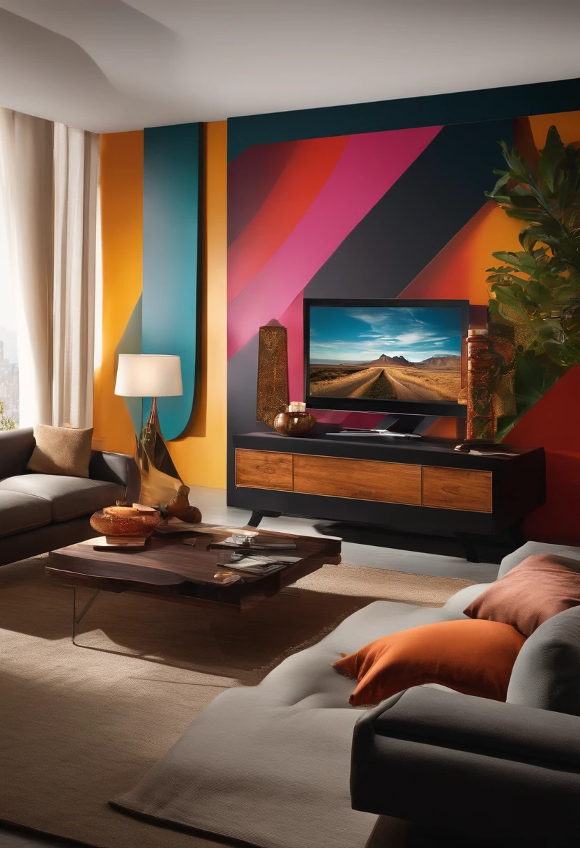 mesa de maquiagem com painel de tv ao lado