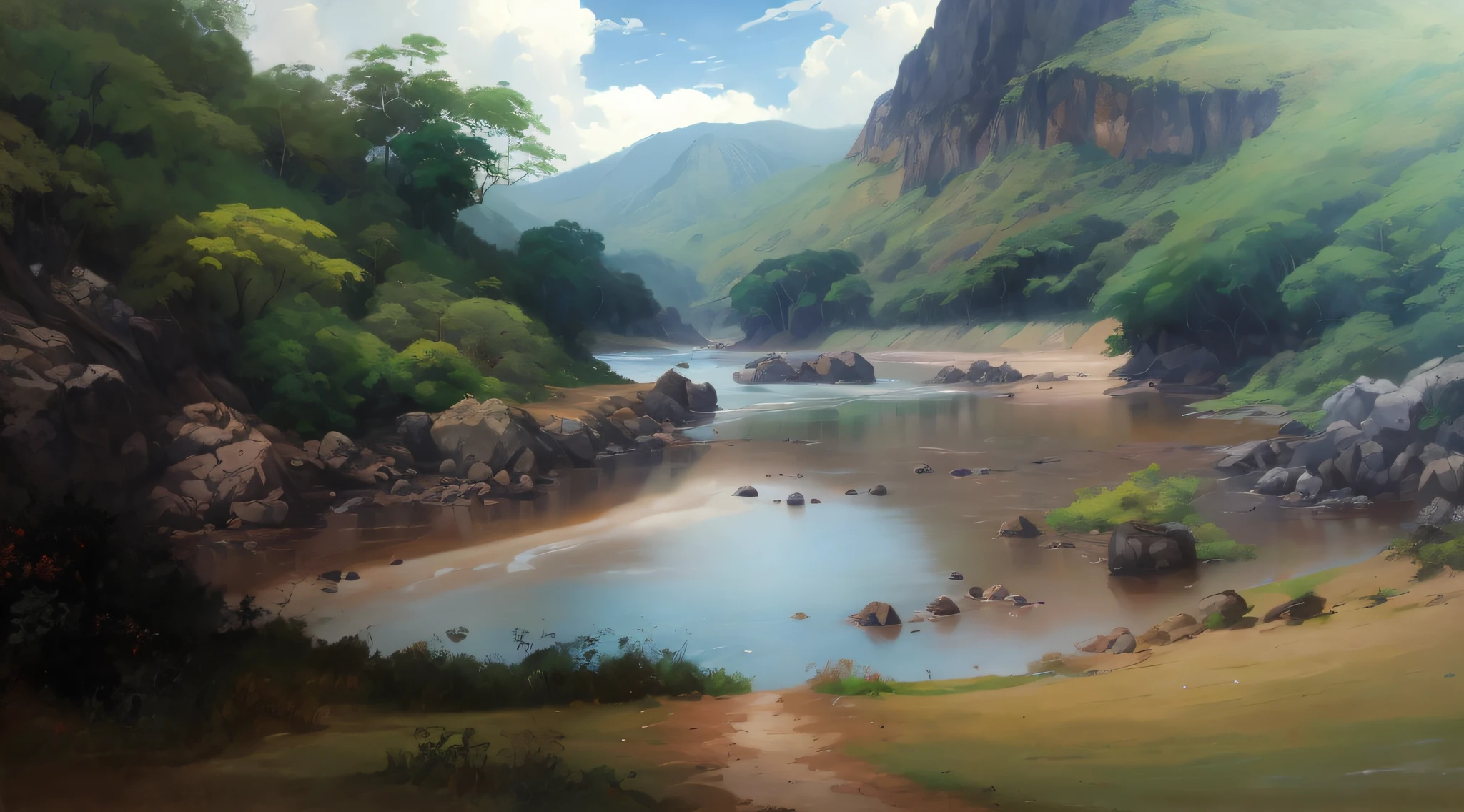 pintura de um rio com uma montanha ao fundo, pintura digital detalhada, 8k resolution digital painting, 8k resolution digital painting, Pintura digital 4K, Pintura Digital de Alto Detalhe, Pintura digital 4k, Pintura digital 8k, pintura digital muito detalhada, pintura digital 4k, lindo pintura digital, oil digital painting, pintura digital bonita, pintura digital de alta qualidade