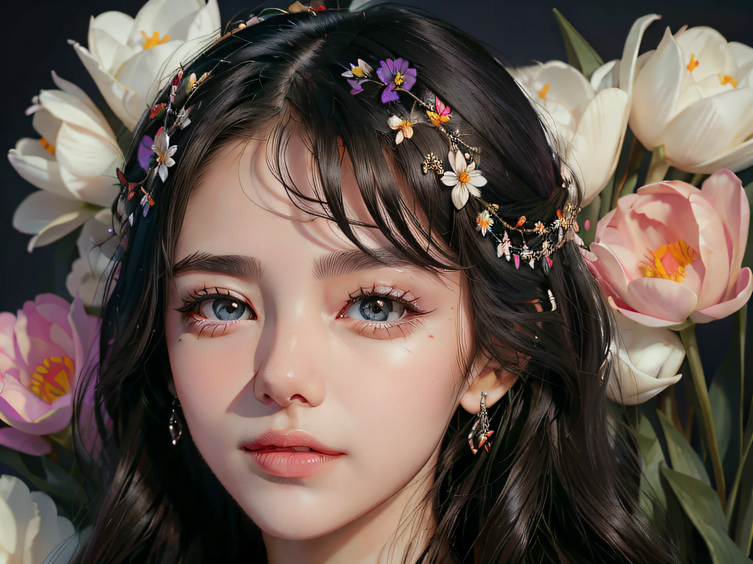 HD face details,short eyelashes,Jet black eyes