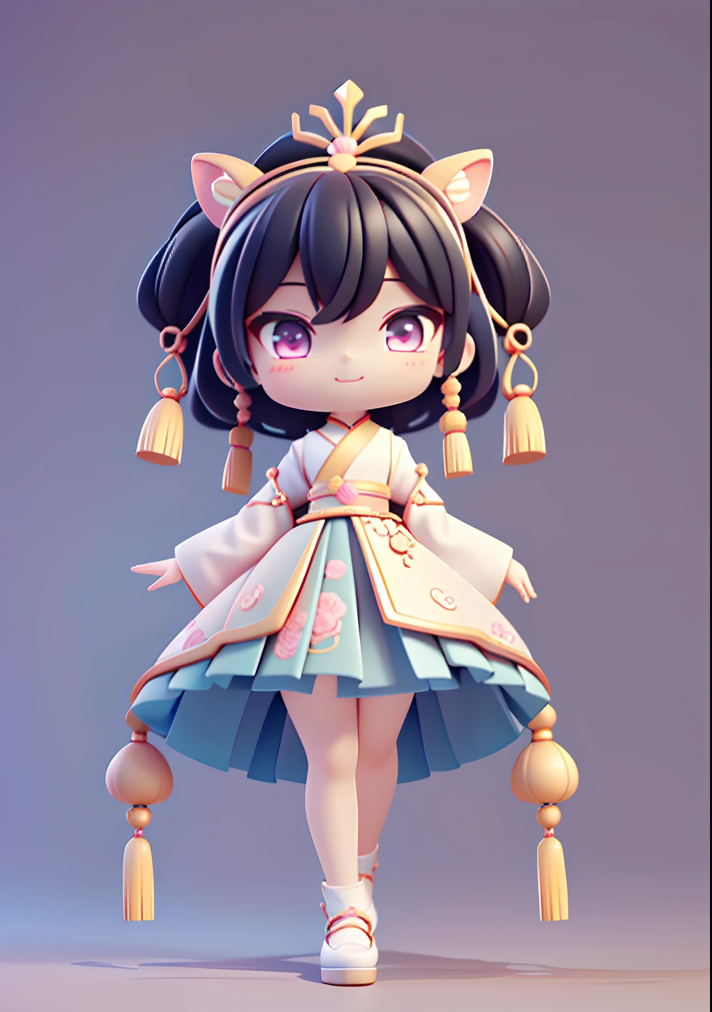 (tmasterpiece:1.3),(best qualtiy:1.3),(tmasterpiece:1.3),(best qualtiy:1.3),(8k wallpaper),(超高分辨率),full bodyesbian,(Two-headed body:2),(Natural skin texture),(Beautiful and beautiful),(VerydetailedCG,Complicated details),simple backgound,(white backgrounid:1.5),.by Pixar,。.3D,C4D,blender,1girll,adolable,Happy face,(short detailed hair:1.2),Black color hair,独奏,tchibi,hair adornments,.tchibi,(litchi: 0.5),(Double lychee:0.2),(China-style:1.5),Hanfu,Pink clothes