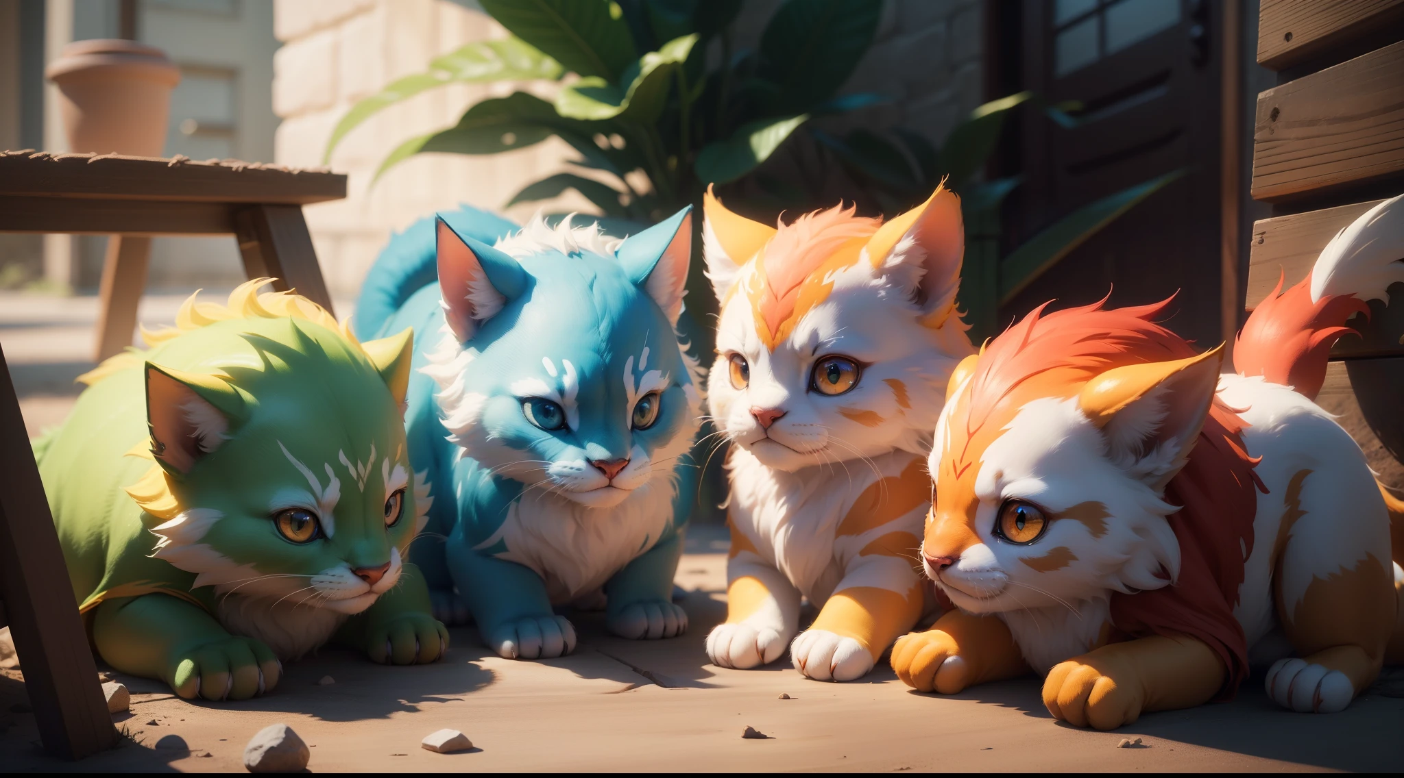 multiple baby mythical beasts:1.4, outside:1.3, wide-angle lens:1.1, , hi res, 4k, 8k, 16k, ultrahd, realisitic, photon mapping, radiosity, cinematic lighting, sharp focus, best quality, volumetric lighting, volumetric light, concept art, path tracing. warm colors, (RAW photo., best quality), (realistic, Realistic: 1.3), NVIDIA RTX Ray Tracing, octan render, high-resolution, beautiful, Awesome, finely and highly detailed, masterpiece, ultra-detailed, High, (best illustration), (best shadow), intricate, sharp focus, perfect composition, fantasy, intricate, elegant, volumetric mist, 8k UHD, DSLR, high quality, (grain of film: 1.4), Fujifilm XT3, art-station, smooth and sharp focus, detail