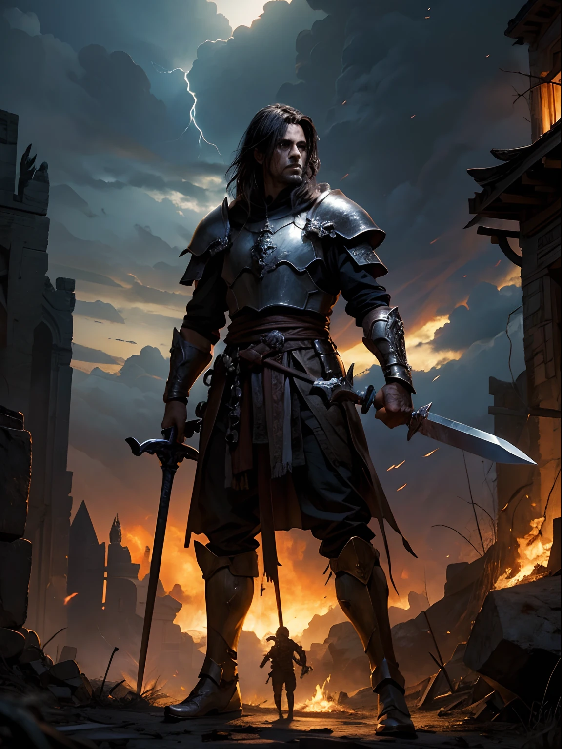 Boys in 8K resolution(full body Esbian:1.3)shots、splashart、Great cartoon style、Photorealistic and adult male appearance、Anatomical Photorealistic Digital Painting(shoun:1.3)Portrait of an adult man(shoun:1.3)Red and black complex(heavily armored:1.3)And white short-cut hair(Dark and moody universe:1.3)、Black clothe,light particules、highlydetailed skin、Demon Slayer、extremely detailed eye、 (Elden Ring-style:1.1)、(warhammer style:1.3)、Concept Artist、globalillumination、depth of fields、splashart、art by:ArtGerm、by Greg Rutkowsky、viktoria gavrilenko,Has a very large sword