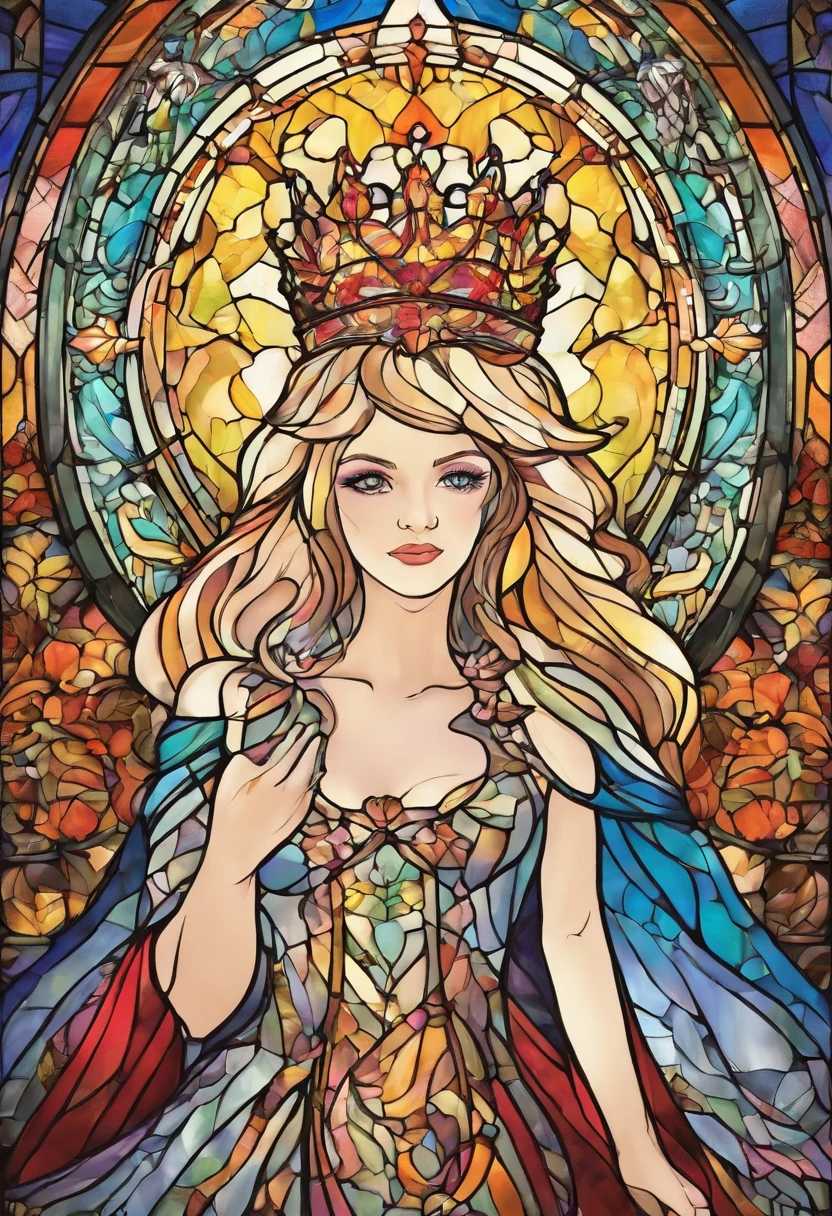 princess, cupping her hands together cheerfully, portrait of stained glass, extremely detailed, absurdes