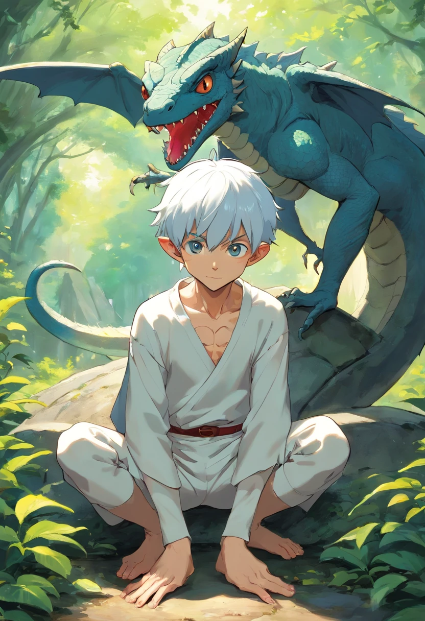 Please make a half albino lizard man and half black elf of 3,45 metros de altura, with lizard man's body and dark elf's face and hands, with dragon wings