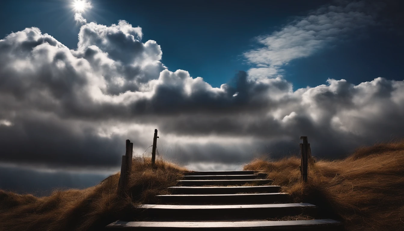 Stairs made of clouds and the gate of the sky