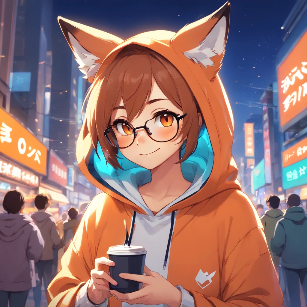 Adorable fox in Pixar movie style, Wearing a hood, cinematic lightening, Depth detection, ultra-detailliert, The 8k quality. depth of fields,Perfect Lighting,light Particle,(Best Quality),(tmasterpiece),(ultra - detailed),Sharp Focus,light Particle,rainbows,Fox,Man's,God's Eye,Green_eye,up looking_In_viewer,Smile,Very few,Furry, Tiere_ear_fluff,Open Sky_attire,Waisted with one hand,Upper body,tail,Short-sleeved shirt,Eyeglasses,sunbeams,Soft smile,From below,holding coffee(Fox, Furry, anthropomorphic), Man's, Best Quality, Human-like body shape), Watch viewers with orange hoodies and sunglasses holding mobile phones, Fox, avatar image, In a futuristic outfit, CG Settings ),CA, professional art, cgsociety - w 1 0 2 4 - n 8 - i,The name is Kang, Your name is Kang
