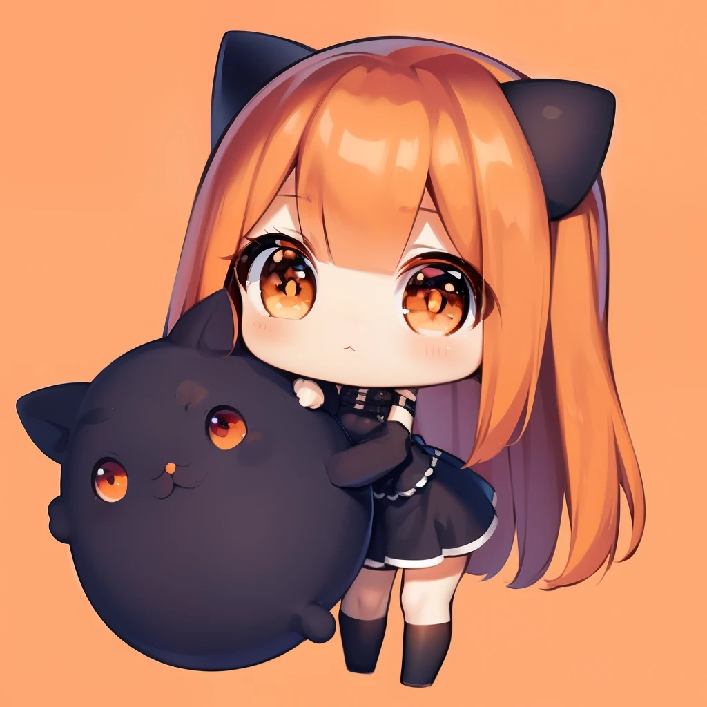 masterpiece、detaileds、Masakari carrying、Kintaro、Soft lighting、Long redhead goth cat girl、Orange-eyed chibi、white backgrounid、simple background