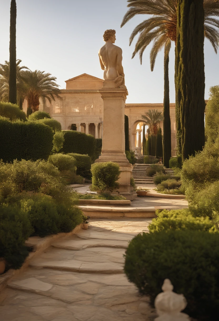 The garden:

A spacious and lush garden, with stone or marble paths.
Large green leafy trees that provide shade.
Arbustos y flores que decoran el paisaje.
A marble or stone bench where Brutus might be pondering.
Golden light of the afternoon sun bathing the garden.
bruto:

bruto vestido con una toga romana, standing in the center of the garden.
Your consideration, Worried expression as you struggle with your thoughts.
Porcia:

Porcia approaching brute with a worried look on his face.
Dressed in an elegant robe.
Ligario:

Ligario in a corner of the garden, observing the conversation between Brutus and Porcia.
Dressed in discreet clothes and a certain expression.
Caesar's Palace:

en el fondo, a structure representing Caesar's palace.
A subtle change in lighting and background music to indicate that important policy decisions are being made there..