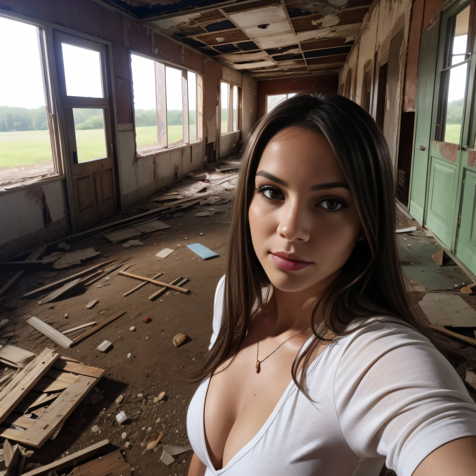 woman selfie in abandoned place