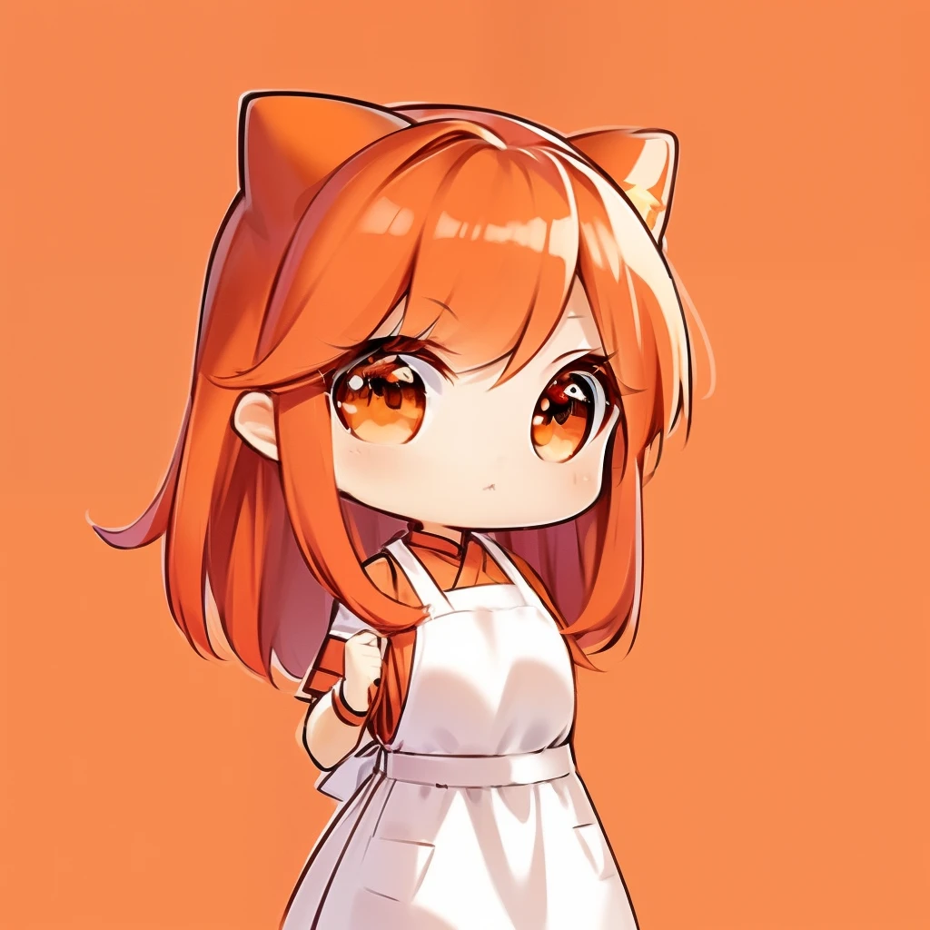 masterpiece、detaileds、Kintaro's apron、Soft lighting、Long redhead goth cat girl、Orange-eyed chibi、white backgrounid、simple background