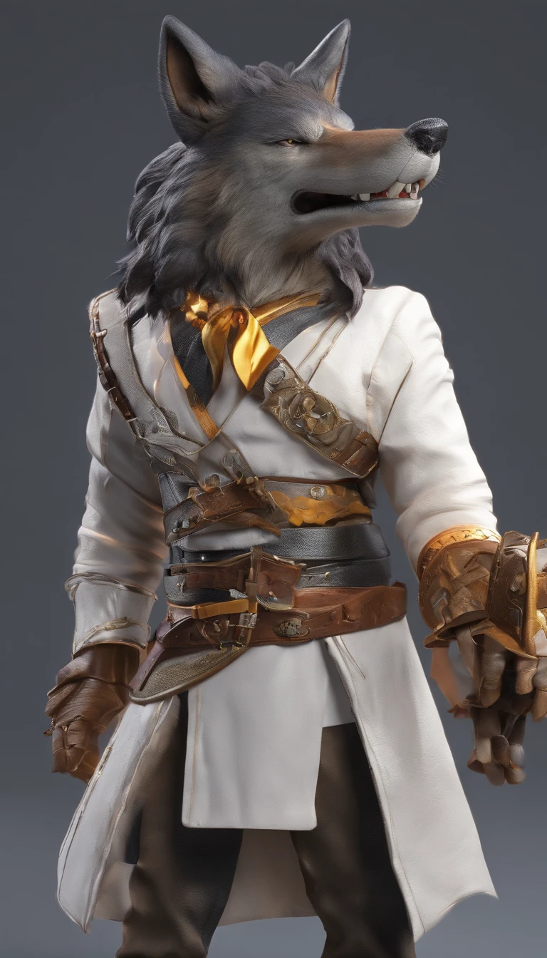 black hair wolf in costume. have a cigarette in your hand. Keep the collar of the costume closed