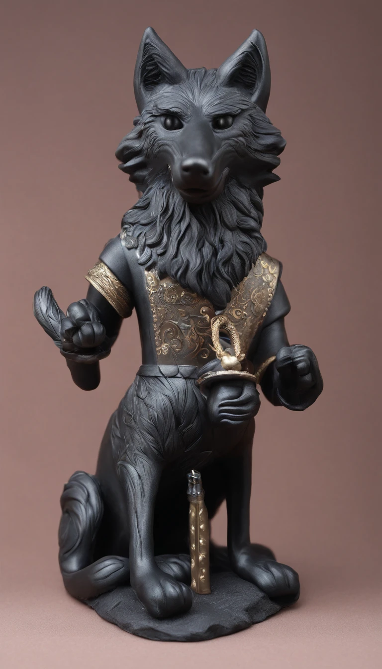 black hair wolf in costume. have a cigarette in your hand. Keep the collar of the costume closed