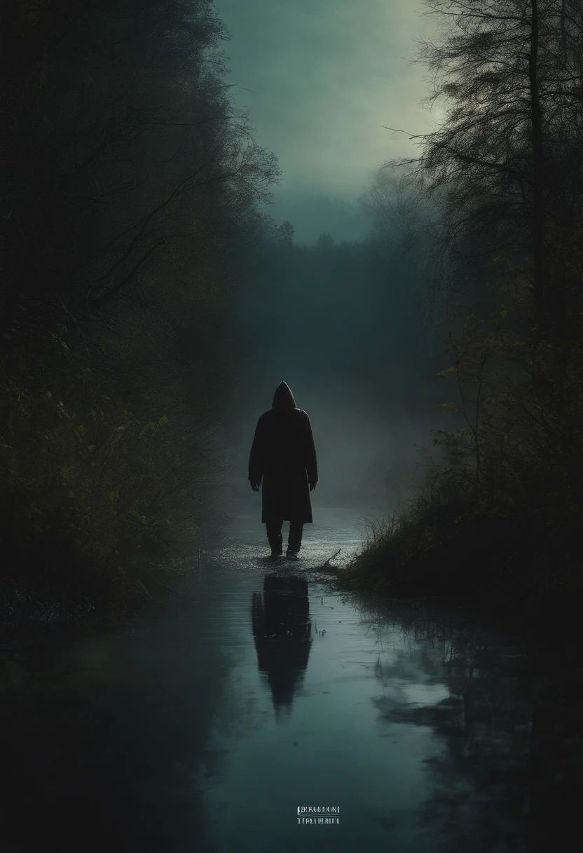 a logo for a youtube channel about mystery thriller stories, mysterious figure in a swamp, misty area,