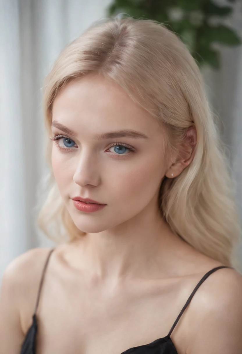 Nikon Z 85mm, Beautiful, Petite 18-year-old supermodel, a blond, Bright blue eyes, Fit,  skinny,((High detailed skin, Skin Details)), Sharp Focus,, 8K UHD, Digital SLR, High quality, russian face, naked ,open legs ,beautiful body, medium breast