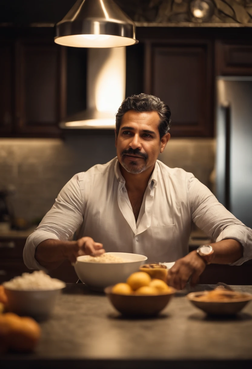 Retrato de un hombre latino empresario reconocido en cocina