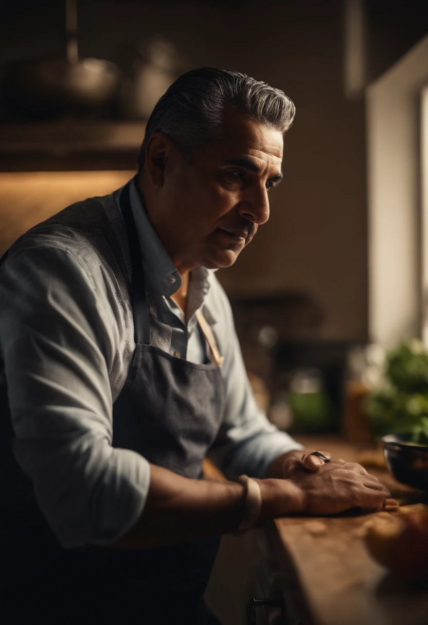 Retrato de un hombre latino empresario reconocido en cocina