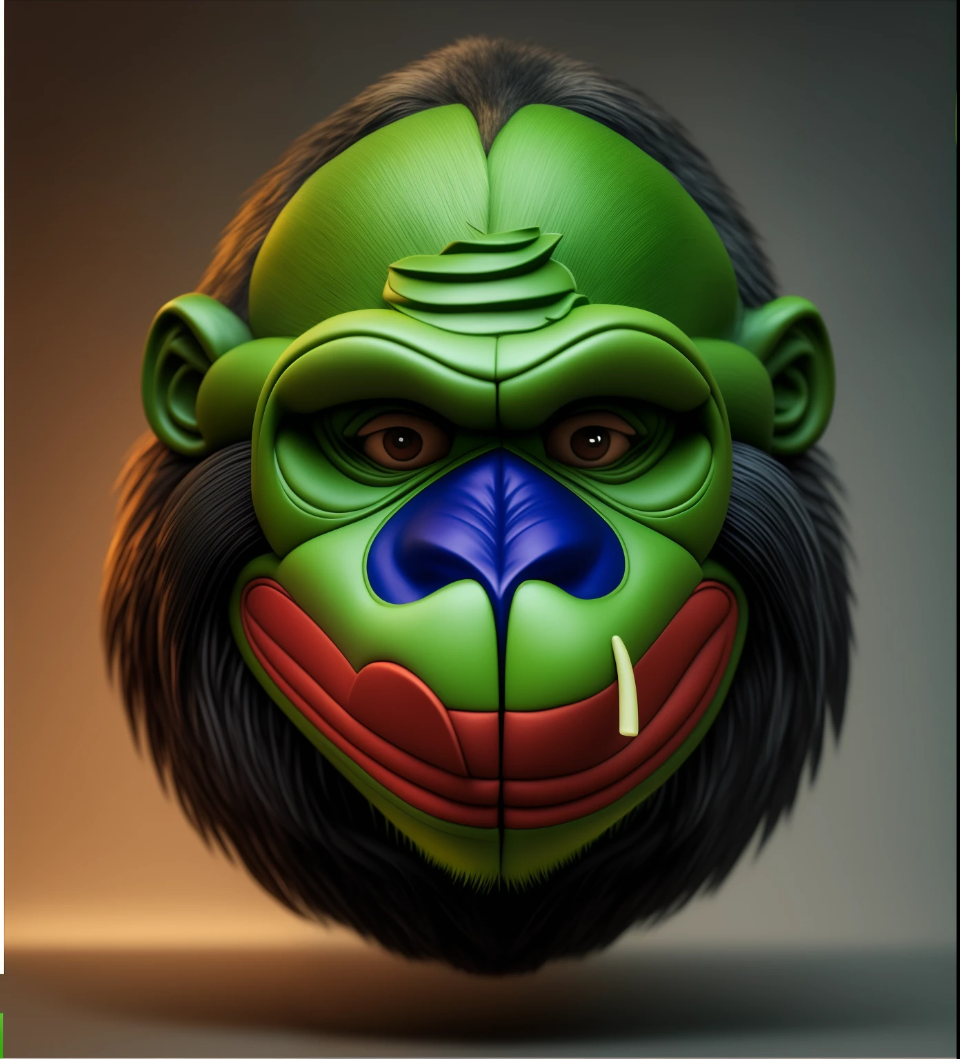 A closeup of a green monkey mask with a big nose, macaco entediado nft, Retrato de um animal de desenho animado, Macaco entediado, Macaco, realistic illustration, Directed by: Alex Petruk APe, sem texto, Macaco, wildlife illustration