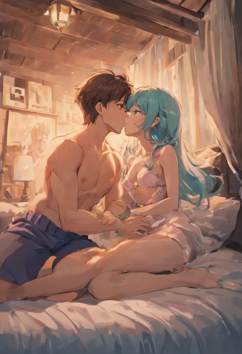 momento intimo, pareja, cama, beso, ropa interior
