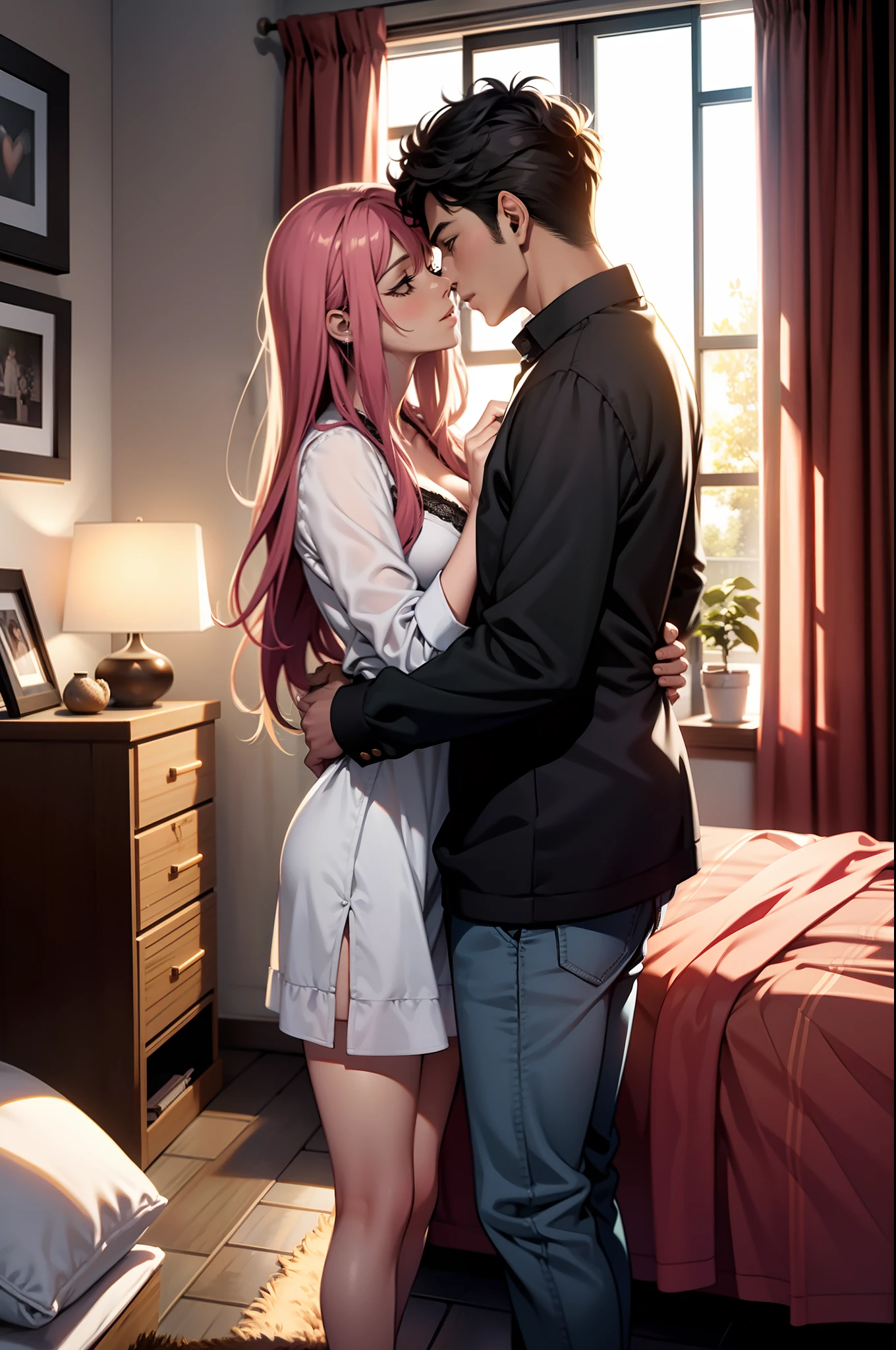 momento intimo, pareja, cama, beso, ropa interior