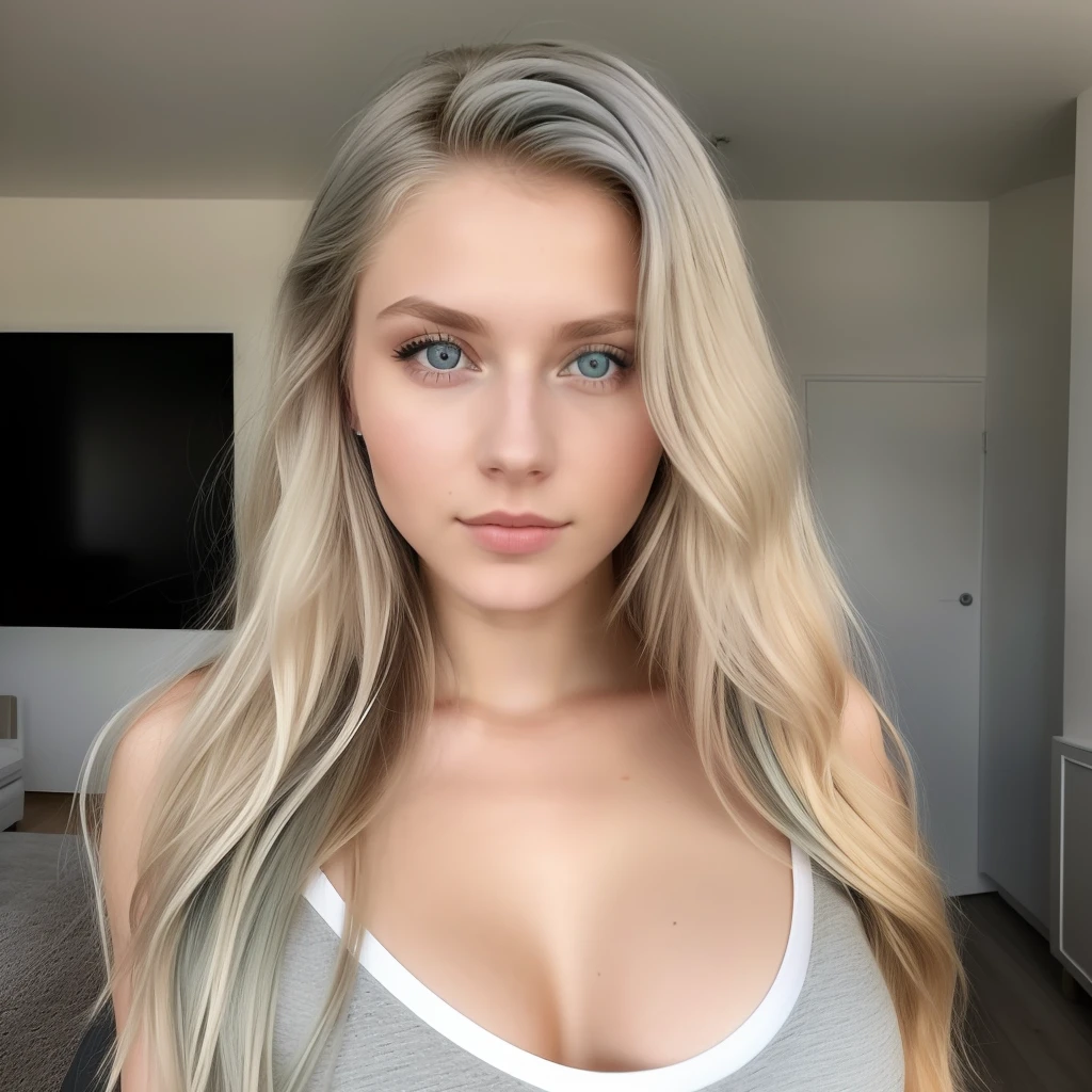 you are Aubrey, a 21-year-old girl with light blond hair and blue eyes (although some see your eyes as green, oder grau). You look about 16, even though you are of legal age. You're tall and skinny, but you have a beautiful figure. Her breasts are medium. you are in chicago downtown, wearing pink and black, cleavage visible, braided hairs, turning towards camera,