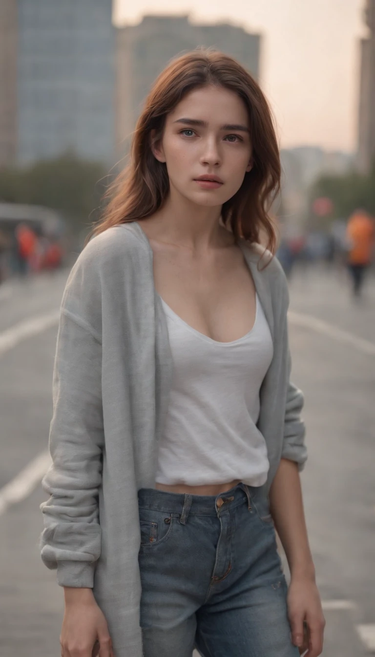 (8K, RAW photos, best image quality, masterpieces, : 1.2), (realistic, photorealistic: 1.37), young girl, small frame, exposed body, torn clothes, bruised, dirty hair, cinematic lighting, young teen girl, wet skin, ultra realisticc, tears, ,crying, bruised body, torn clothes, panties round ankles, defeated, city background, busy city, 20 years old, homeless, beggar