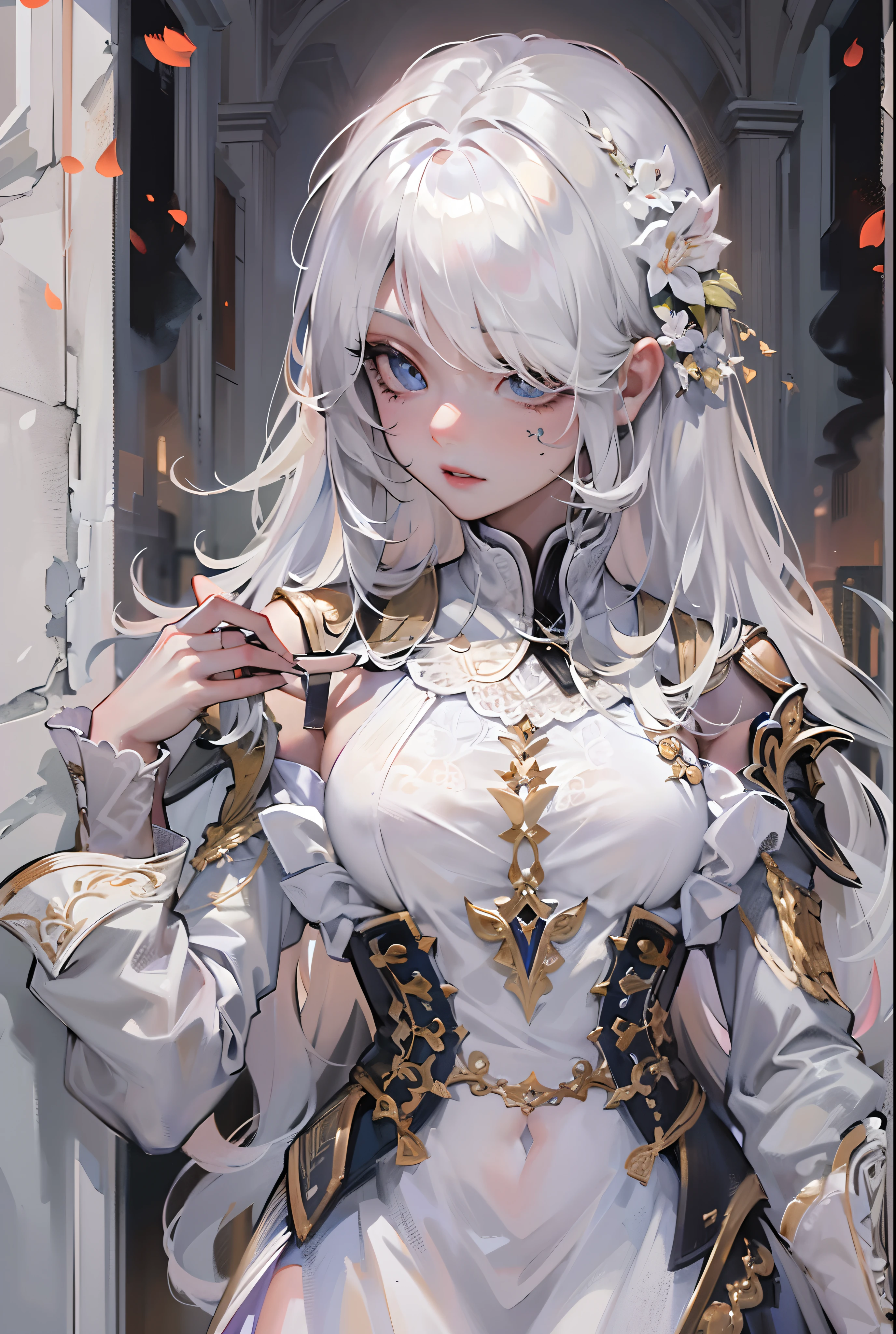 ((tmasterpiece)),(Best quality at best),(A half body),looks away,(ultra intricately detailed),(Highest definition),(8K),(Clean lines),(Perfect facial features,Perfect flesh),(offcial art),1little girl,Undead,The undead,Peerless beauty,Dirty white dress,frotting