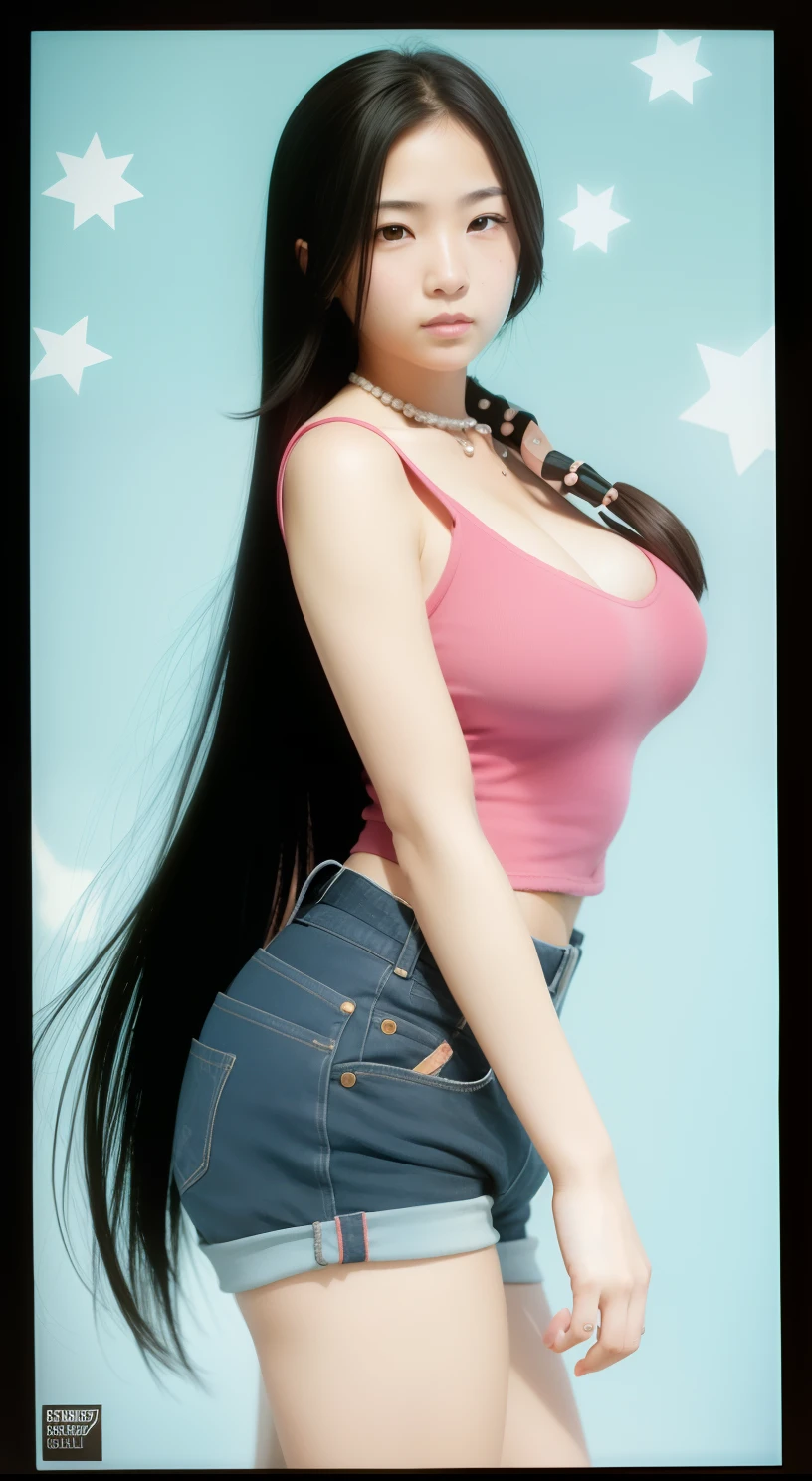 (masterpiece, best quality), pixel art, perfect slim fit body, huge breasts, wavy hair, bracelet, necklace, strapless tube top, miniskirt, pantyhose, shopping mall