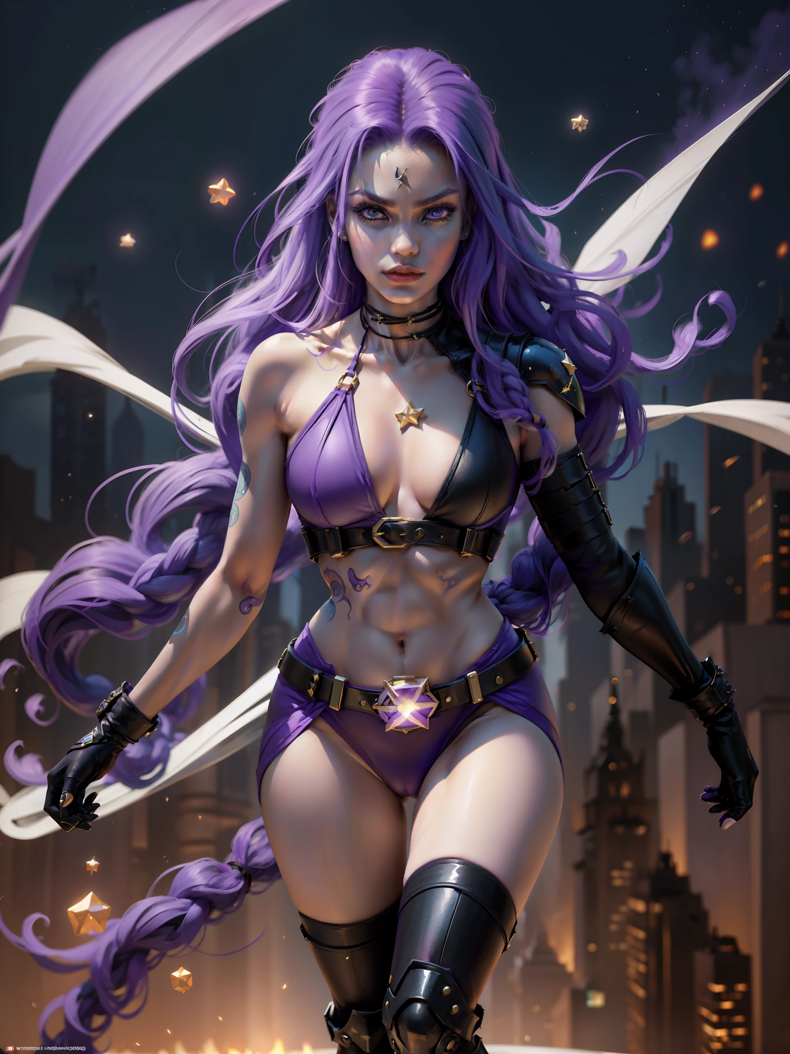(New York :1.5), (tiem square :1.5)Starfire, whose real name is Koriand'r, is a DC Comics character and member of the Teen Titans. She is an alien from the planet Tamaran and has a unique physical appearance and perfect clear pretty face: Physical appearance: Koriand'r has an exotic appearance and physical characteristics that distinguish her as a Tamaranean: Skin color: Her skin is orange, a reddish tone and orange characteristic of their alien race. This is a notable feature that makes it easily recognizable. HAIR: Koriand'r has long, wavy purple or violet hair that falls to her shoulders or back. Eye: Her eyes are usually portrayed as green, and they can emit a green glow when she uses her powers. Height and Physical Shape: She is tall and slender, with an athletic figure that reflects her superhuman strength and ability to fly. Typical outfit: Starfire's costume is quite iconic and reflects her alien origin and star powers: Bodysuit: She wears a bodysuit that covers her entire body. The costume is usually in (purple or black color :1.5) and has star-style details in green or gold. The bodysuit is often decorated with a star on the chest, which is a striking feature. Boots and Gloves: Starfire wears knee-high boots and gloves that match her look. These boots and gloves also often have stellar details, like stylized stars or sparkly patterns. Shovels: She usually wears a belt that can be decorated with a star as a buckle. hair: she usually wears her hair long, which adds an additional touch of exoticism to her look. (Minimal clothing: 1.5), (large breasts: 1.3), (hanging breasts: 1.5), (disproportionate breasts: 1.4), (realism:1.5), (Realisitc:1.4), (Absurd:1.4), 8k, ultra- detailed, detailed handsome man, (only:1.4), 1girl, (Viewer facing:1.2), Intricate body details, (Curvy:1.3),(short:1.3